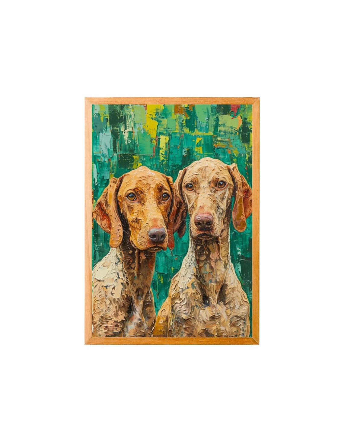 Two Vizsla Dogs Impasto Oil Painting Style Hunting Dog Poster