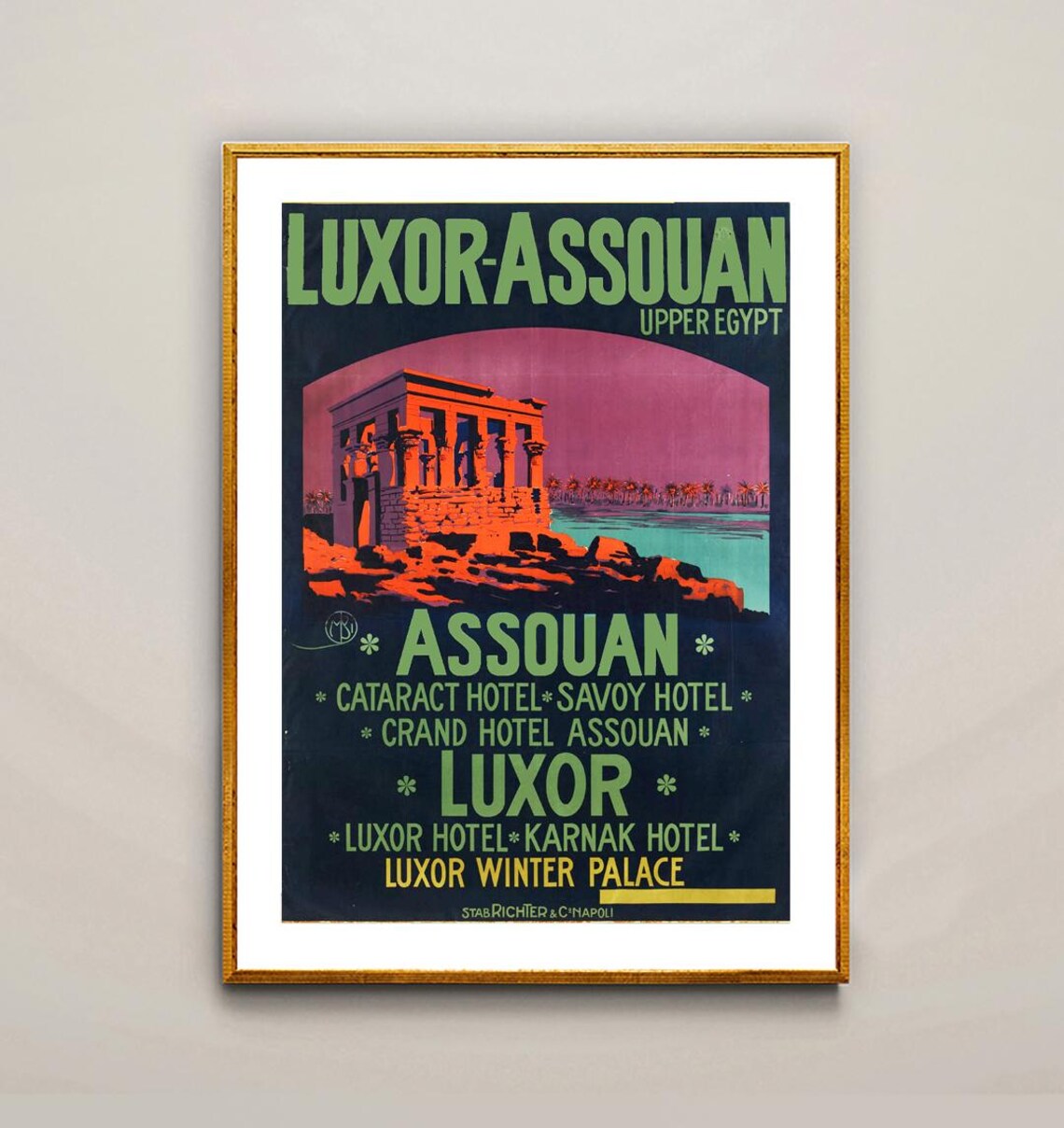 Luxor Assouan Upper Egypt Temple Hotels Vintage Travel Poster - Image 2