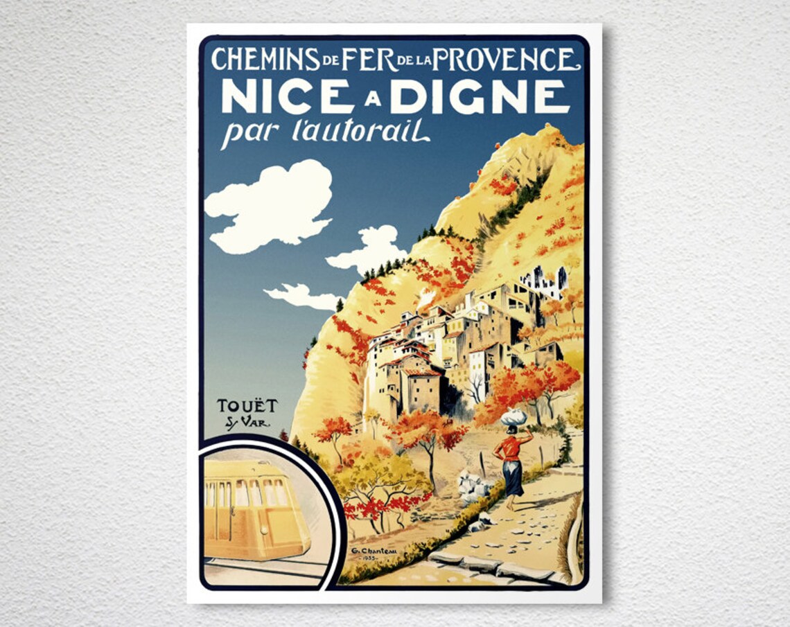 Nice a Digne Vintage Provence Railway Poster Autorail Travel - Image 2