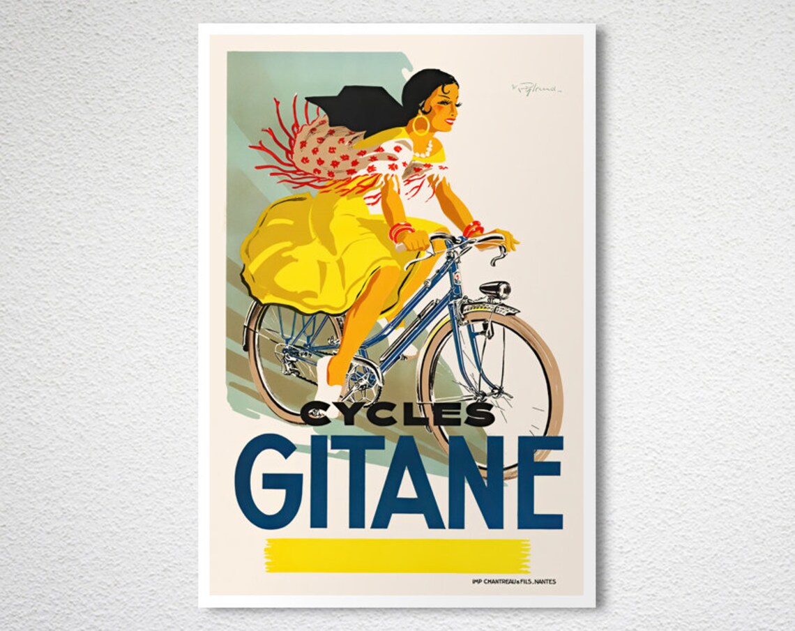 Cycles Gitane Vintage Bicycle Advertising Poster Woman Riding Bike - Image 2