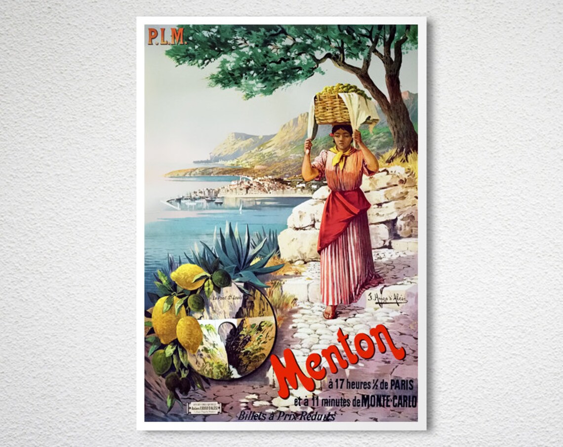 Menton France Vintage Travel Poster, Mediterranean Town - Image 2
