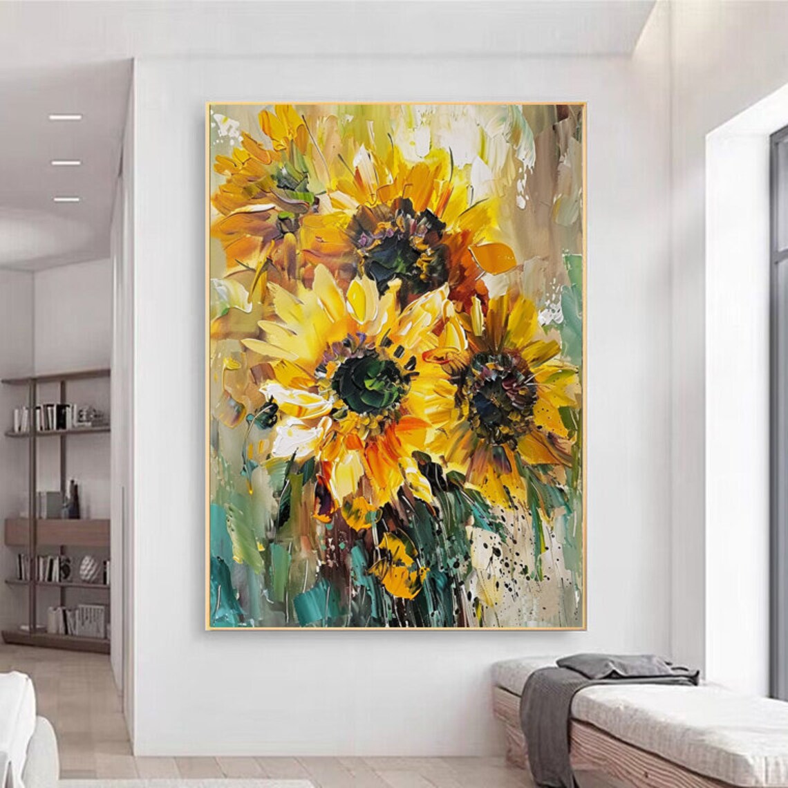 Bright Yellow Sunflower Bouquet in Impasto Oil Painting Poster - Image 4