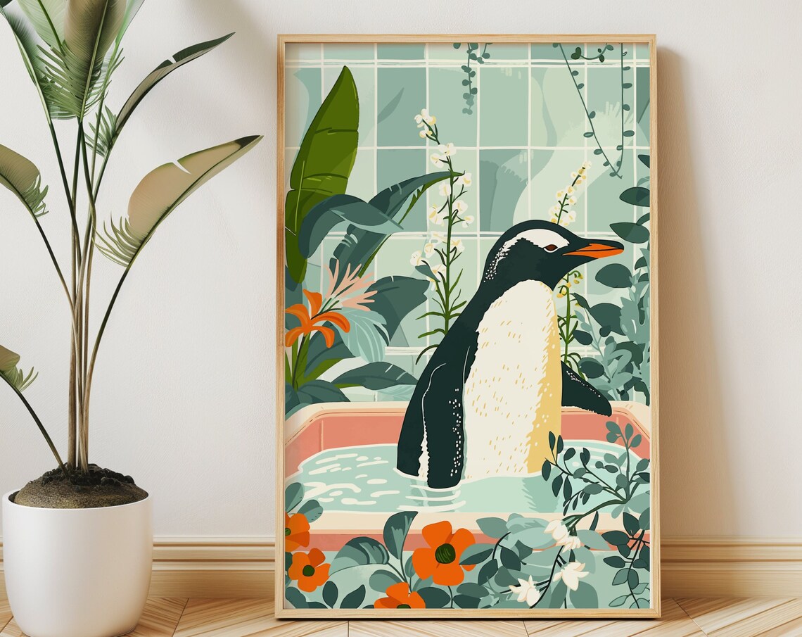 Penguin Wall Art Animal Kids Room Boho Poster
