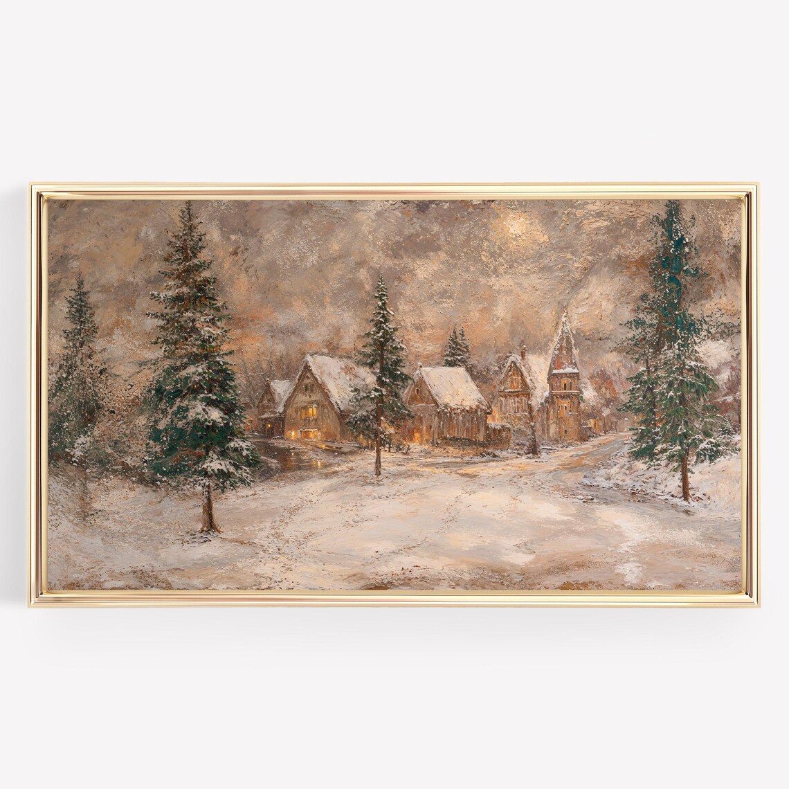 Christmas Village Painting, Holiday Wall Art Print