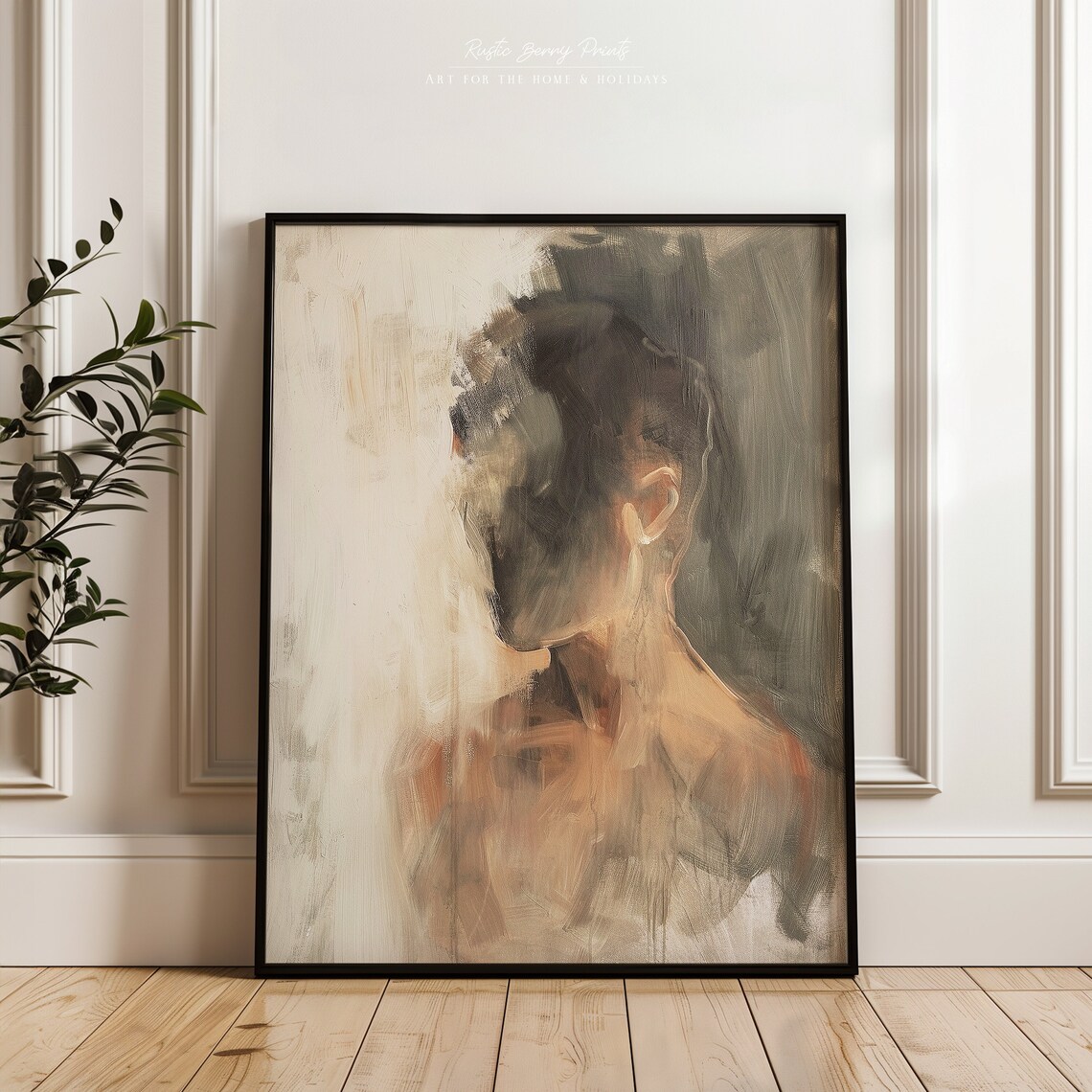 Abstract Male Figure Neutral Beige Academia Portrait Painting Print