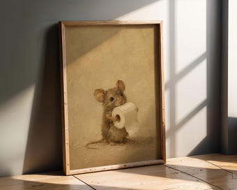 Mouse And Toilet Paper Wall Art Funny Bathroom Print Farmhouse Powder Room Decor Whimsical Artwork Guest Bath Gift