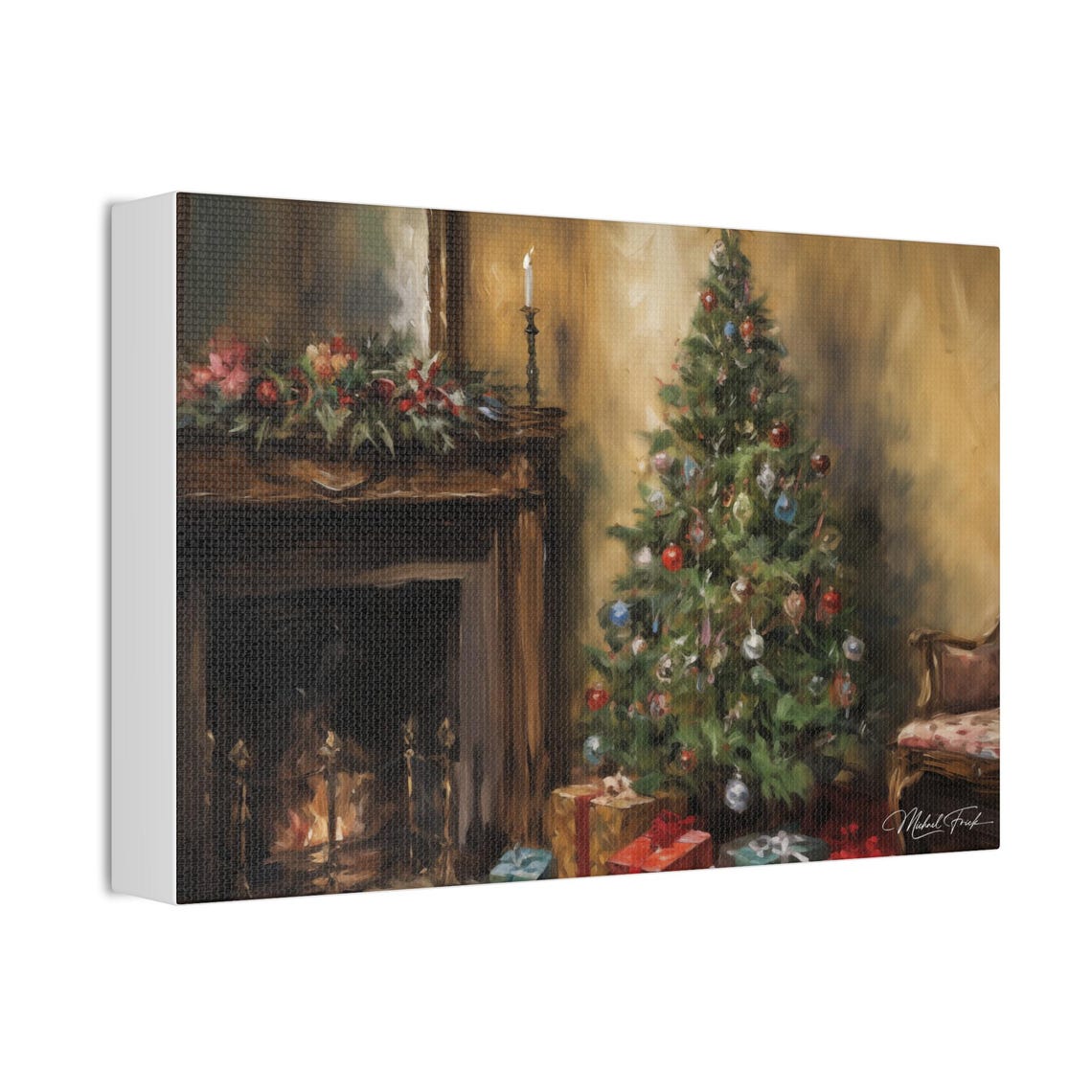 Christmas Tree by the Fireplace Holiday Home Scene Art Poster - Image 3