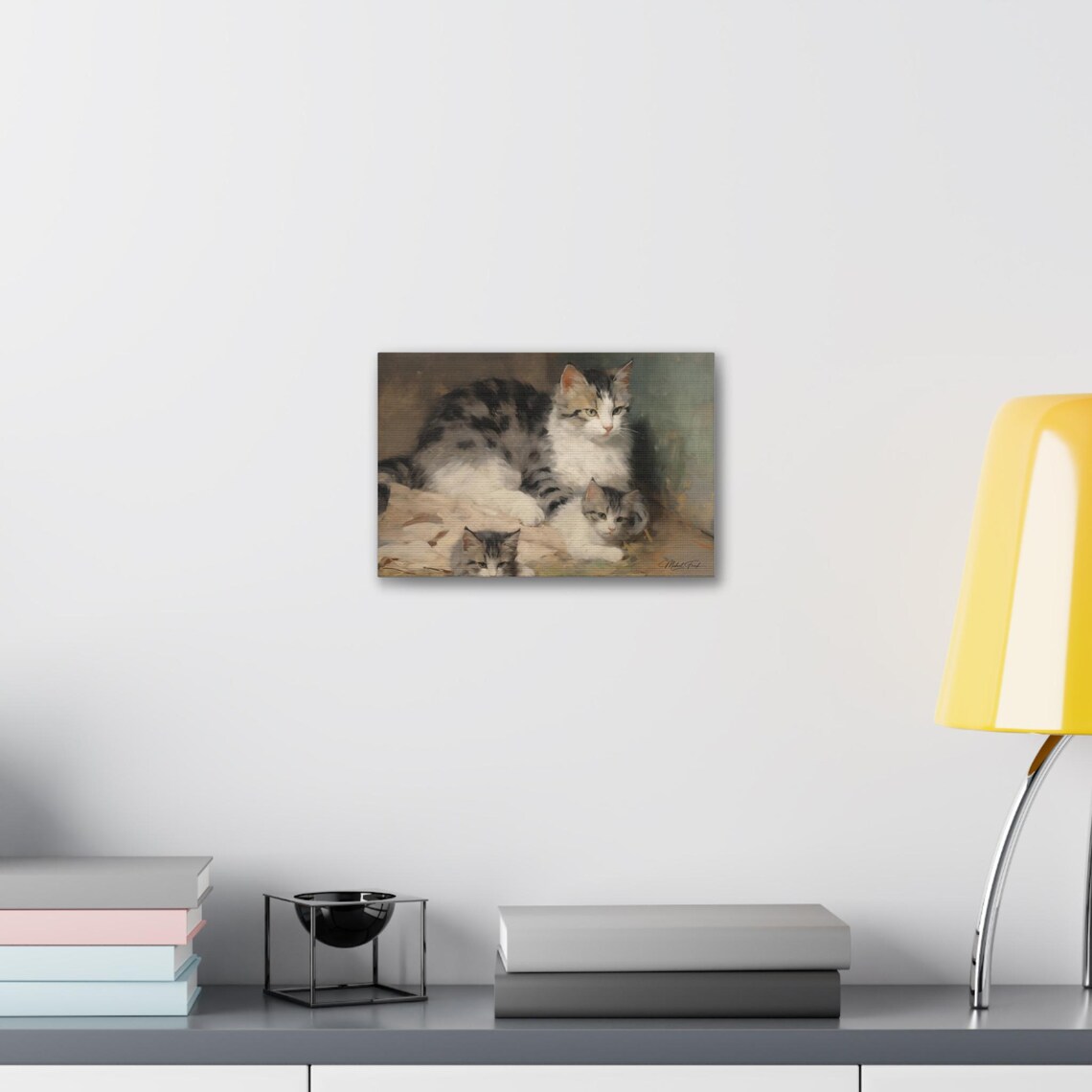 Mother Tabby Cat and Kittens Vintage Oil Painting Style Poster - Image 6