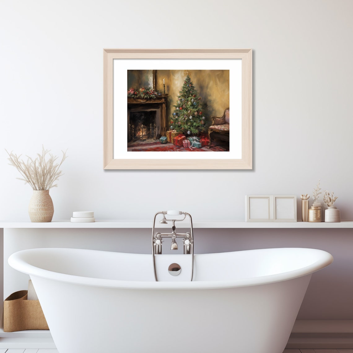 Christmas Tree and Fireplace on a Cozy Christmas Eve Scene Poster - Image 3