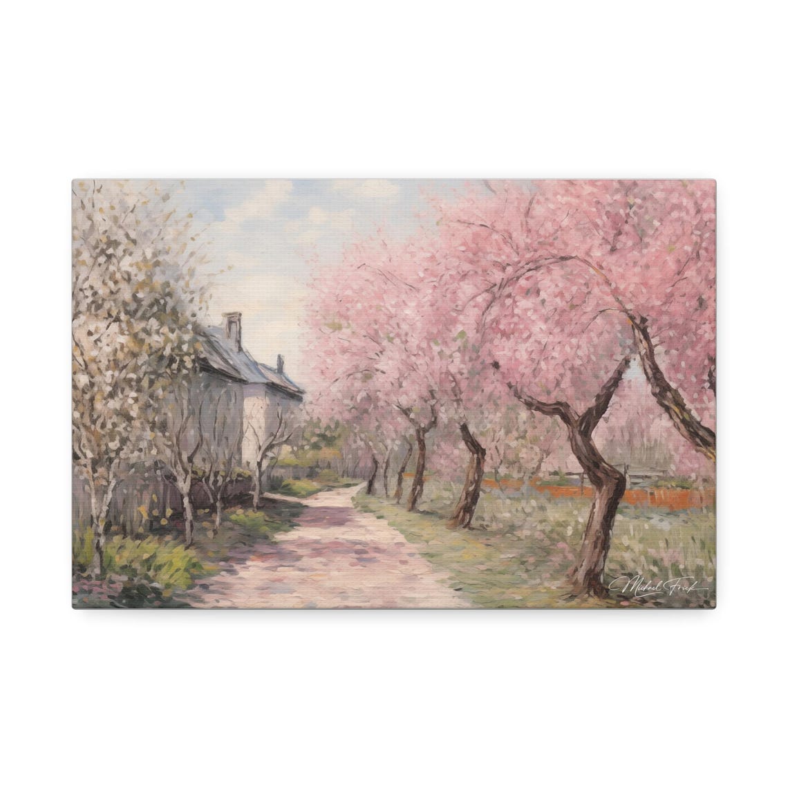 Cherry Blossom Path Winding Past Country Houses In Spring Wall Art - Image 2