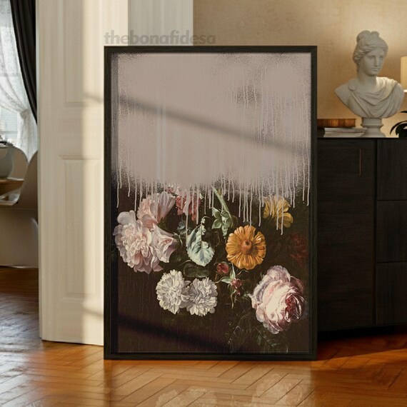 Melting Floral Still Life Abstract Dripping Paint Modern Wall Art