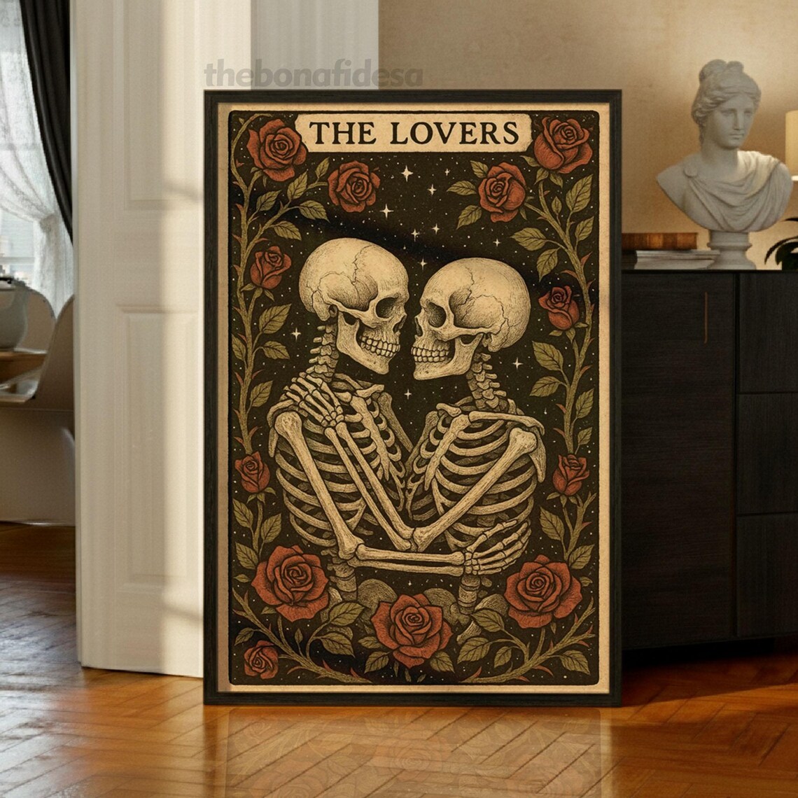 Gothic Tarot Card Poster, Vintage Skull Occult Art
