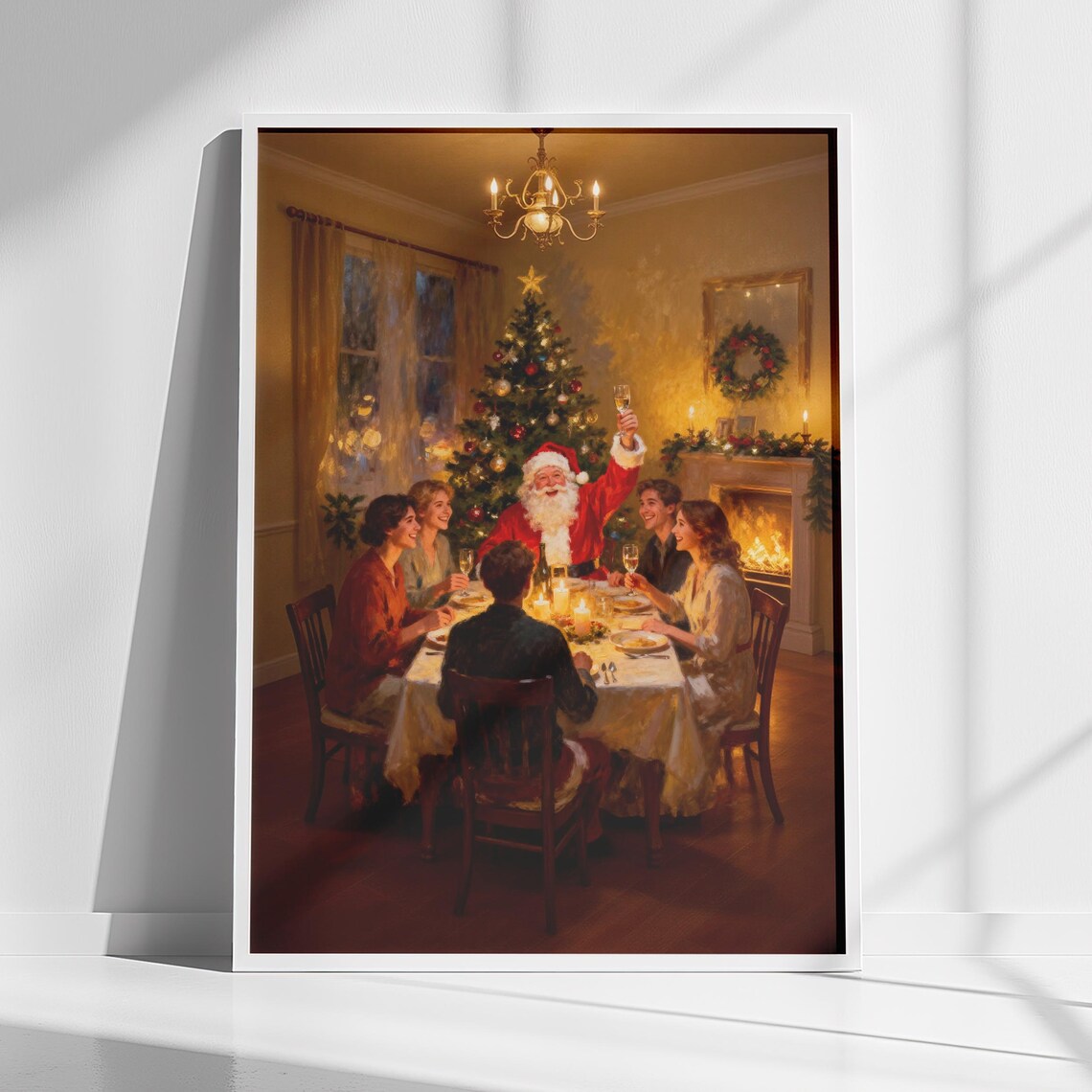Santa Claus Joining Family Christmas Dinner Holiday Festive Poster