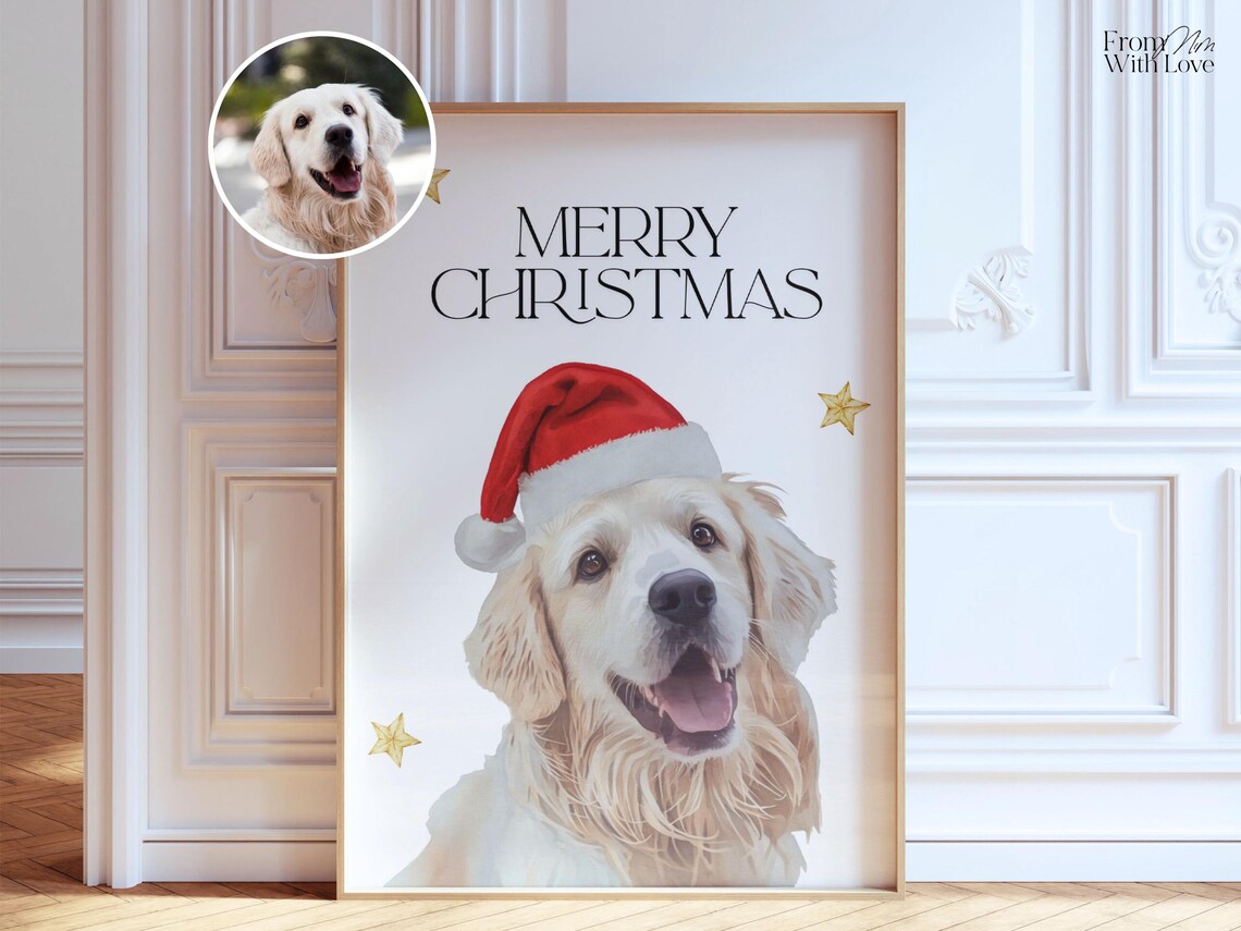 Merry Christmas Santa Hat Golden Retriever Happy Dog Gift Poster