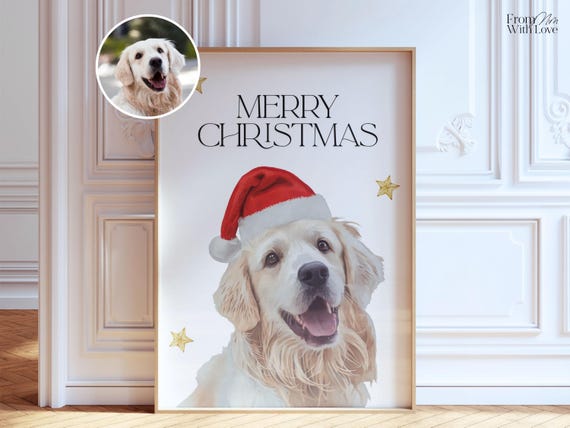 Merry Christmas Santa Hat Golden Retriever Happy Dog Gift Poster