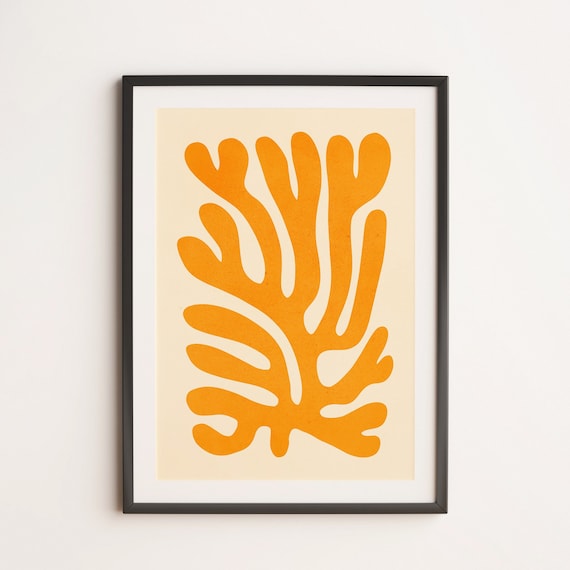 Orange Coral Branch Abstract Paper Cutout Modern Minimal Art Print