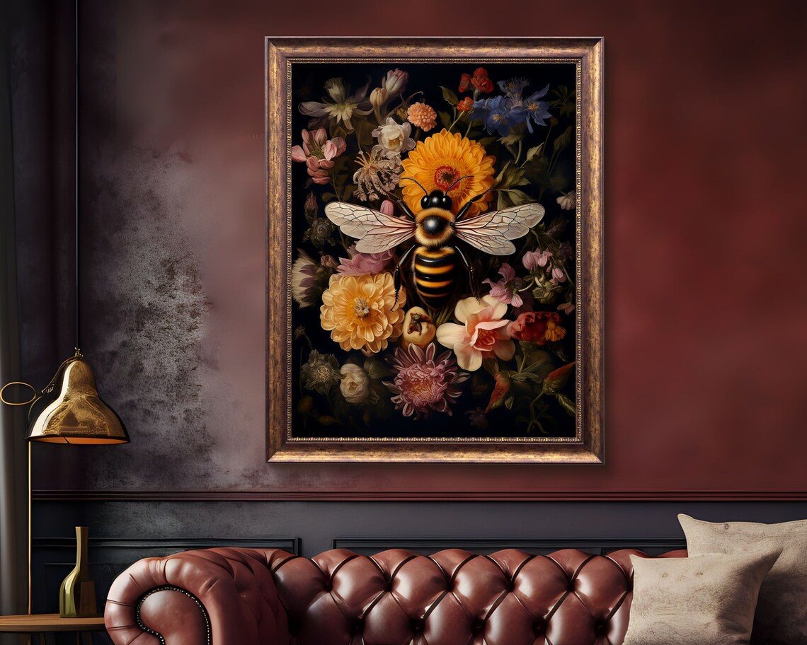 Bee and Floral Vintage Gothic Botanical Art Print - Image 4
