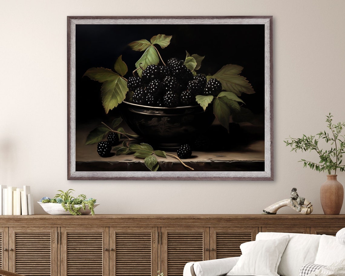 Blackberry Vintage Gothic Still Life Oil Painting Print - Image 3