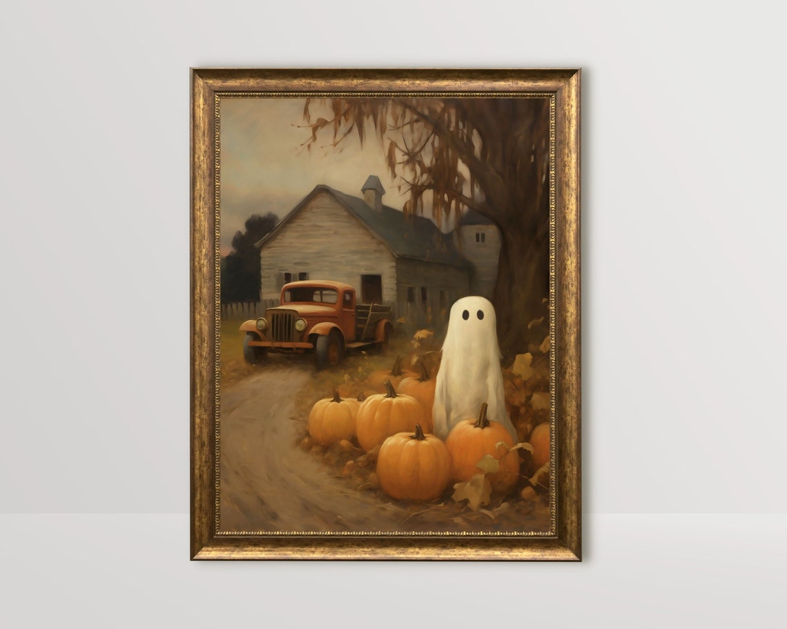 Rustic Farmhouse Ghost, Cottagecore Autumn Art Print
