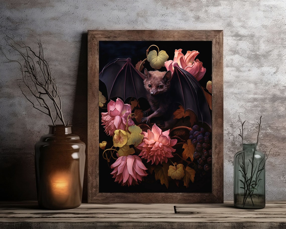 Fruit Bat Gothic Cottagecore, Vintage Art Print - Image 3