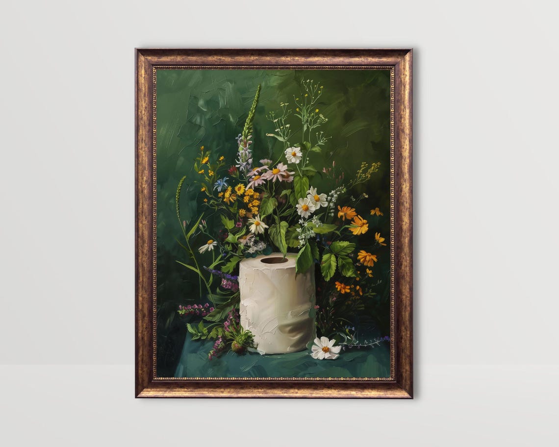 Toilet Paper Roll Botanical Cottagecore Art Print