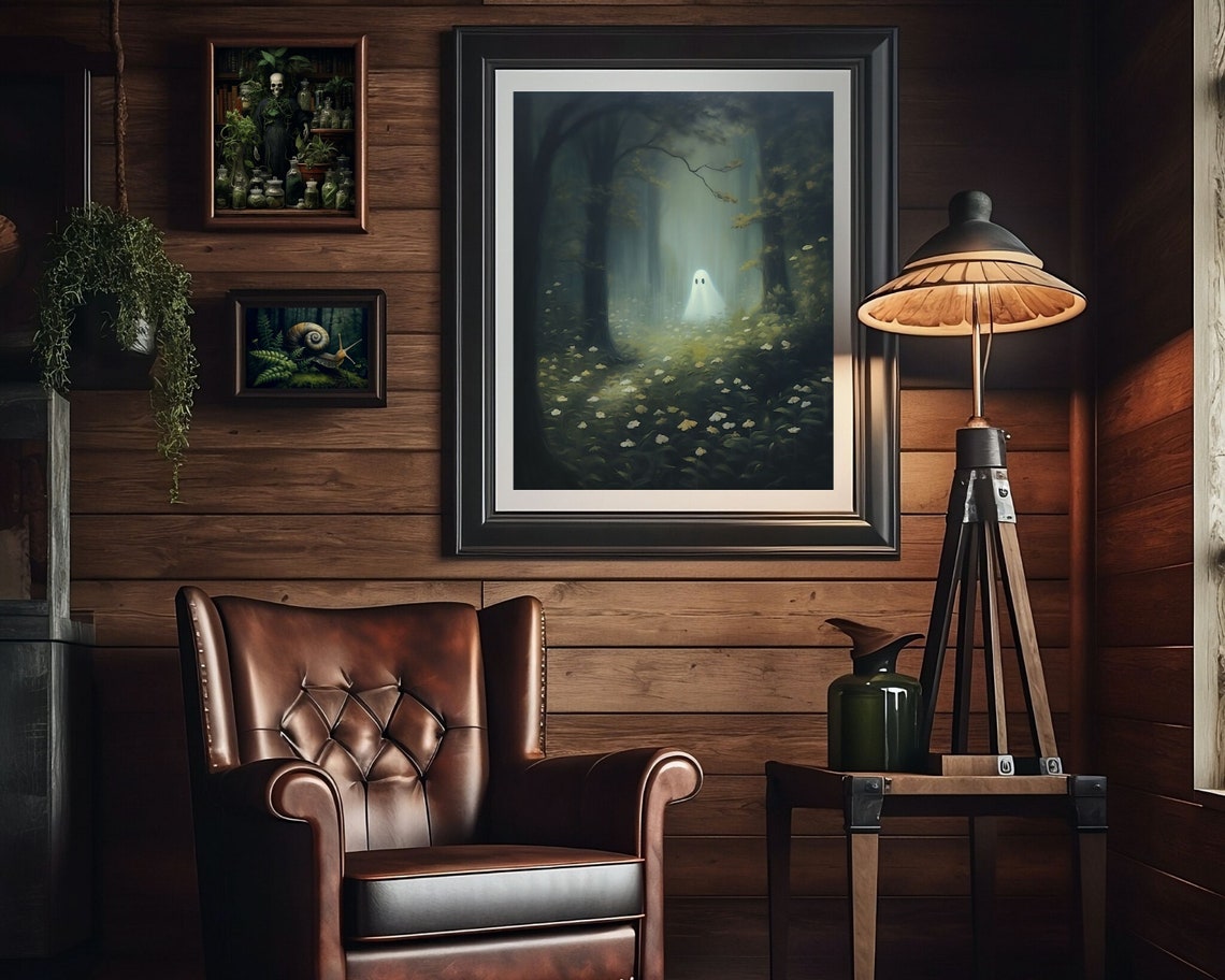 Ghost in Forest Cute Ghost Painting, Dark Cottagecore - Image 3