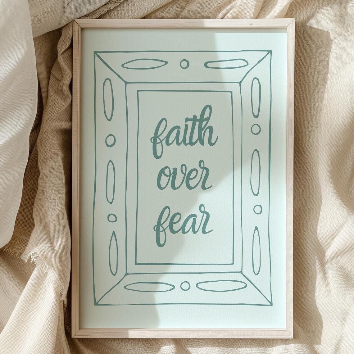 Faith Over Fear Sage Green Hand Lettered Frame Christian Quote Poster