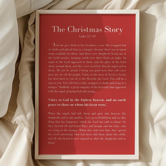 Christmas Story Scripture Print Red Holiday Wall Art