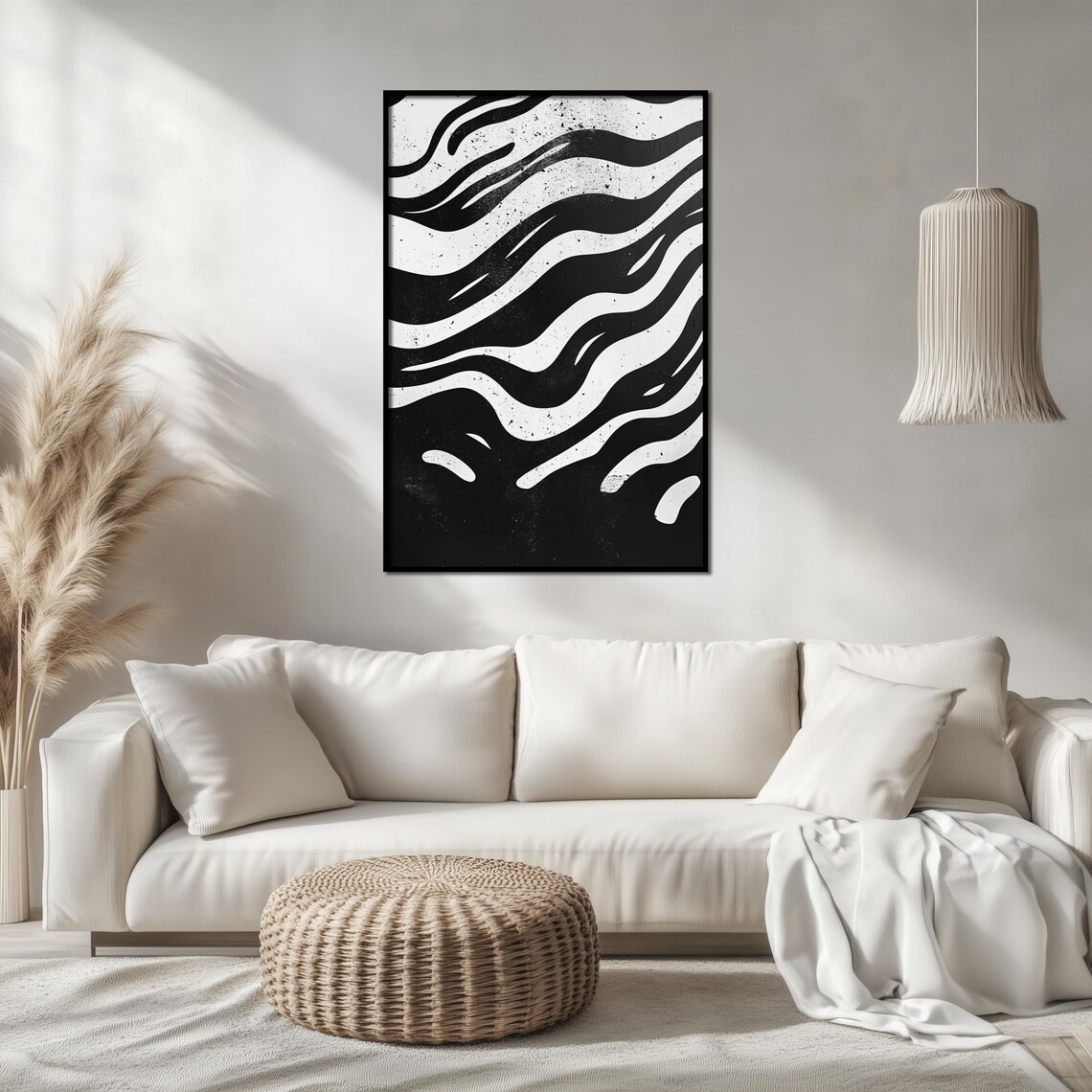 Flowing Zebra Stripe Black White Abstract Minimalist Rhythm Art Poster - Image 2