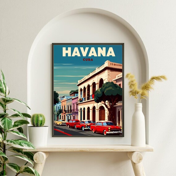 Havana Travel Poster Holiday Artwork Wall Art Gift For Traveller Vacation Destination Cuban Picture