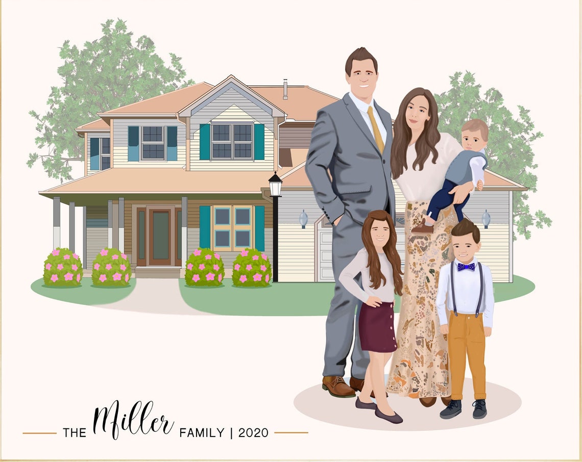 Miller Family 2020 Custom Vector Portrait With Their House Poster