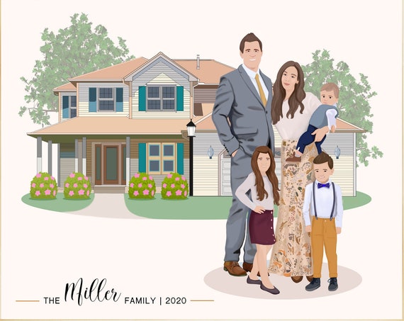 Miller Family 2020 Custom Vector Portrait With Their House Poster