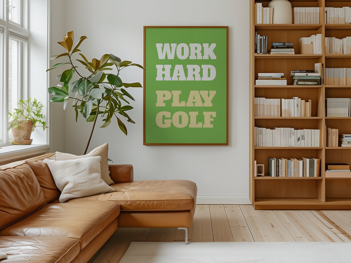 Work Hard Play Golf Retro Typography Green Motivational Sports Poster - Image 4