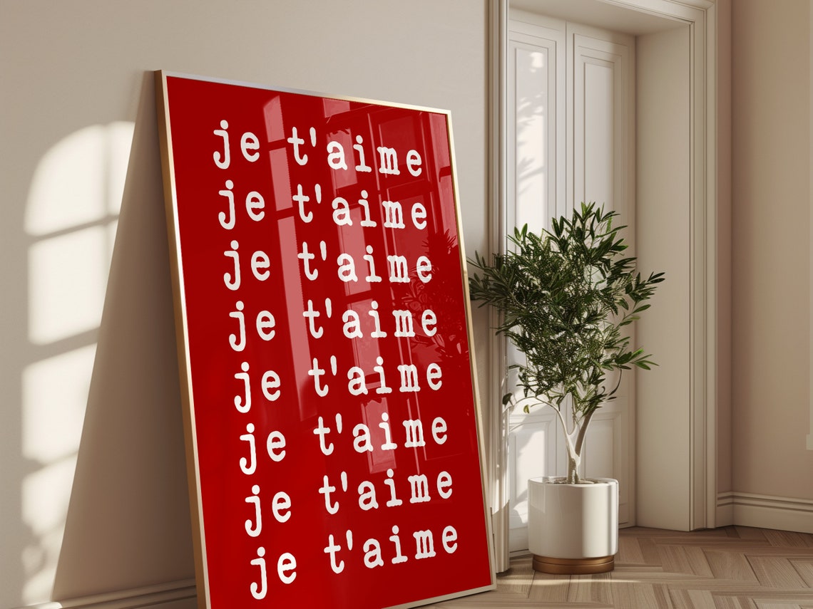 Je Taime Repeated Typography Red French Love Quote Wall Art Poster - Image 2