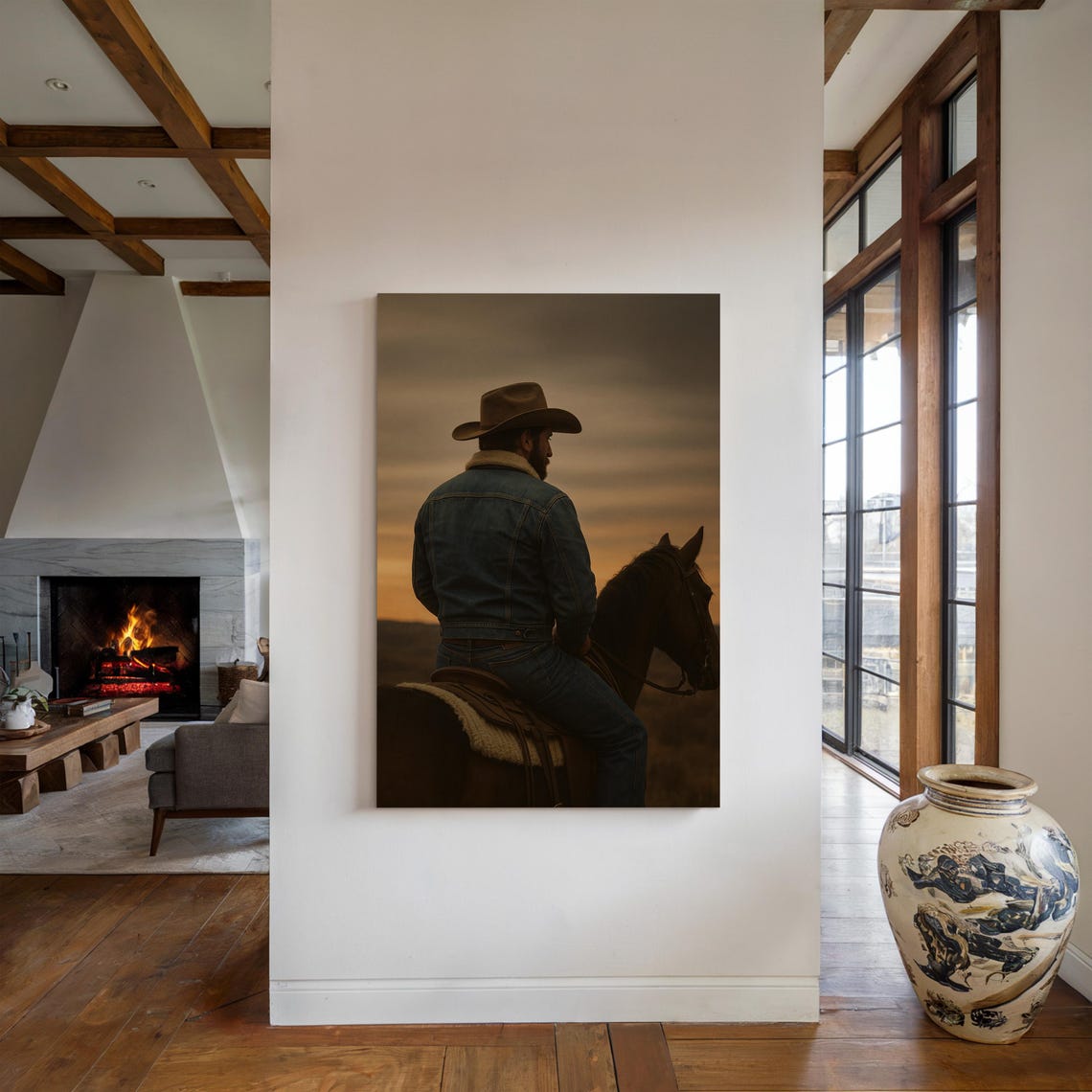 Rustic Cowboy On Horseback At Sunset, Americana - Image 5