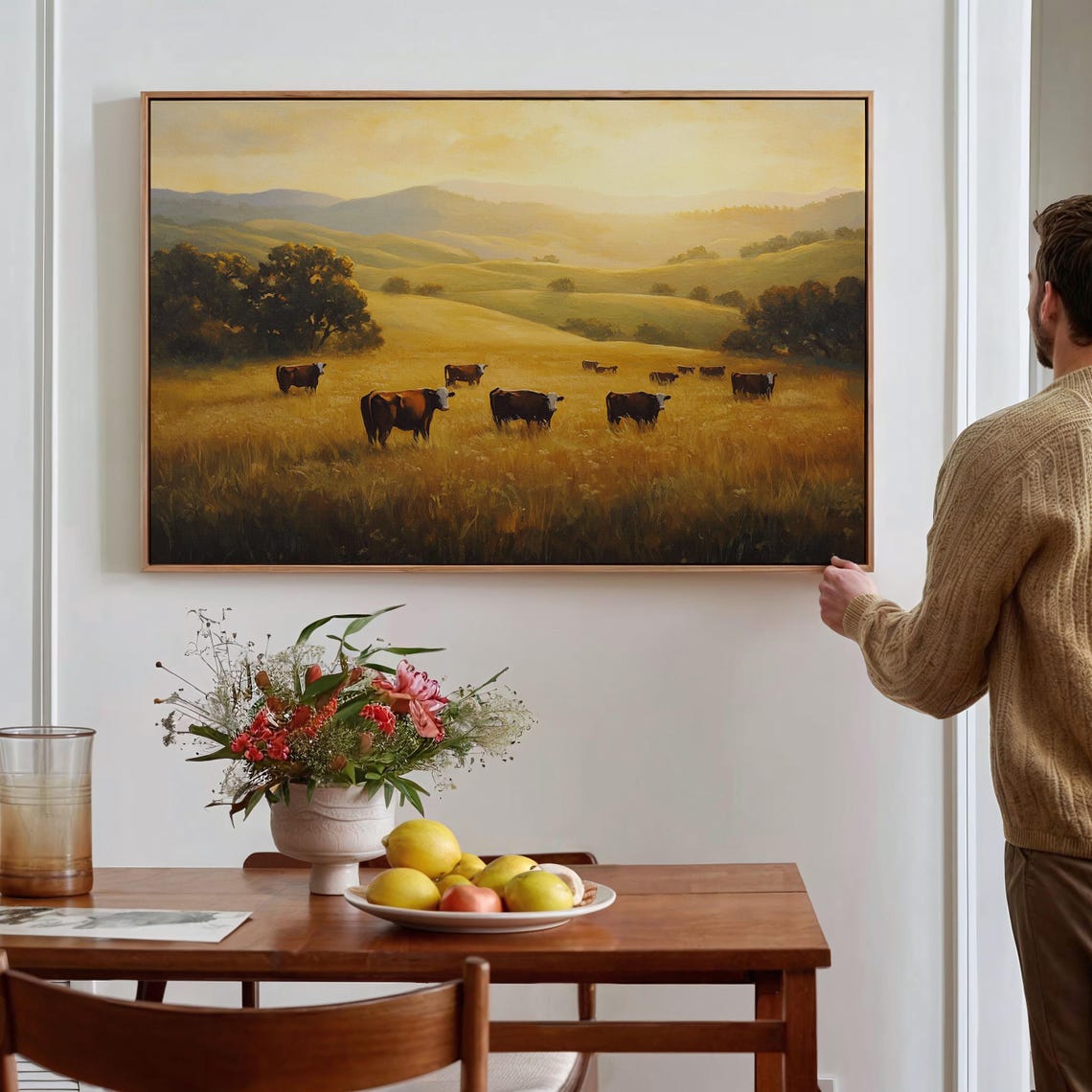 Rustic Cattle Grazing Sunset Pasture Western Farmhouse Wall Art Print - Image 5