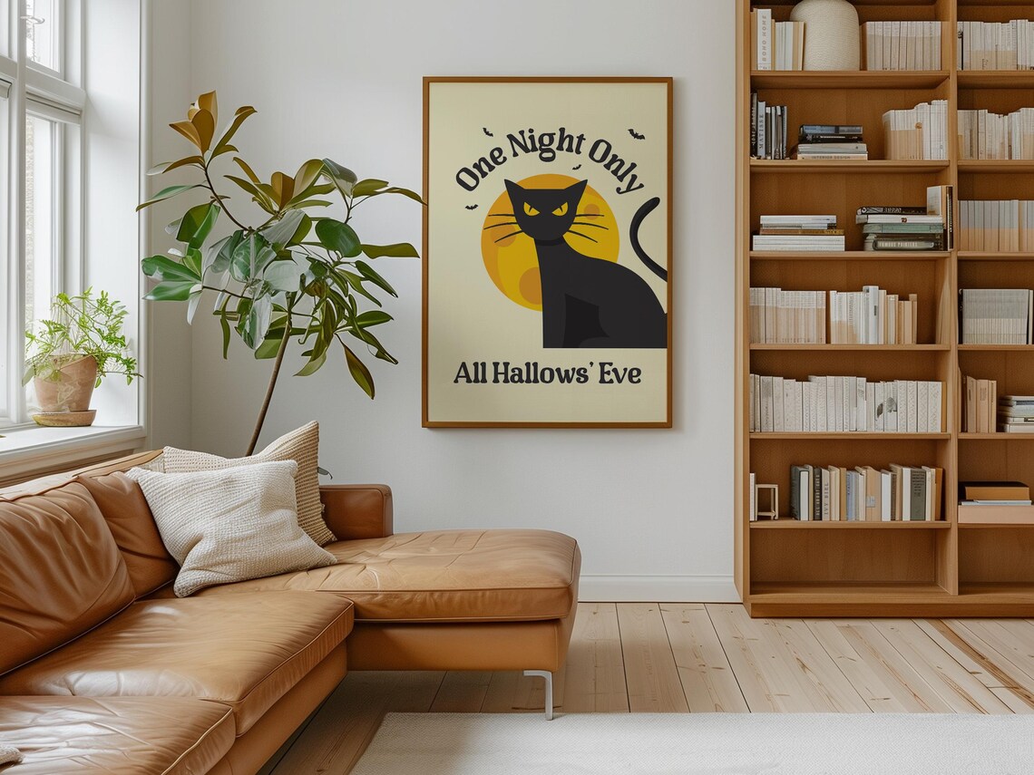 All Hallows Eve One Night Only Black Cat Retro Halloween Wall Poster - Image 4