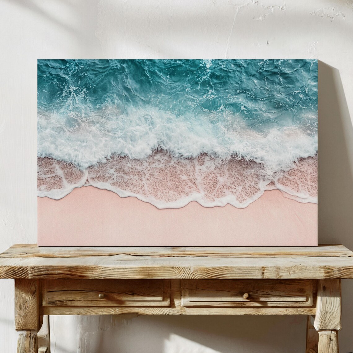 Pink Sand Beach Aerial Ocean Waves Coastal Minimalist Art Print - Image 2