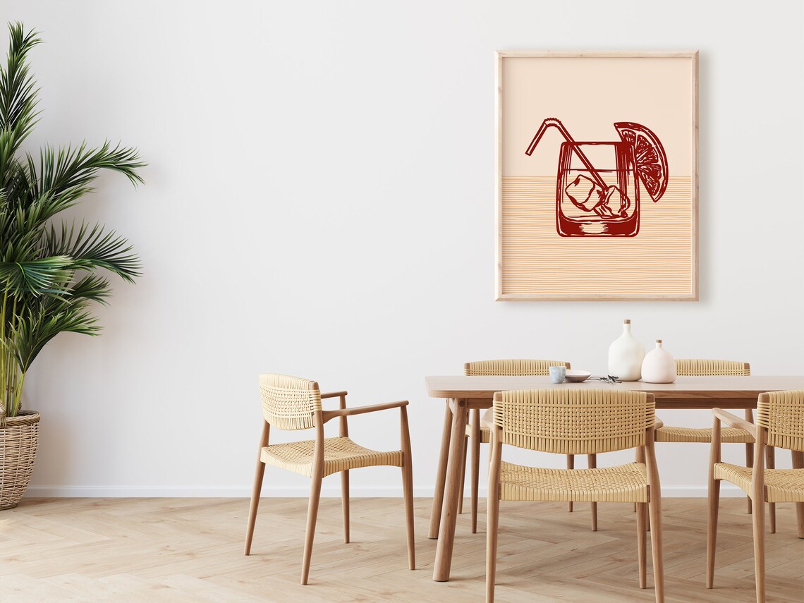 Boho Old Fashioned Orange Straw Terracotta Minimalist Bar Art Poster - Image 2