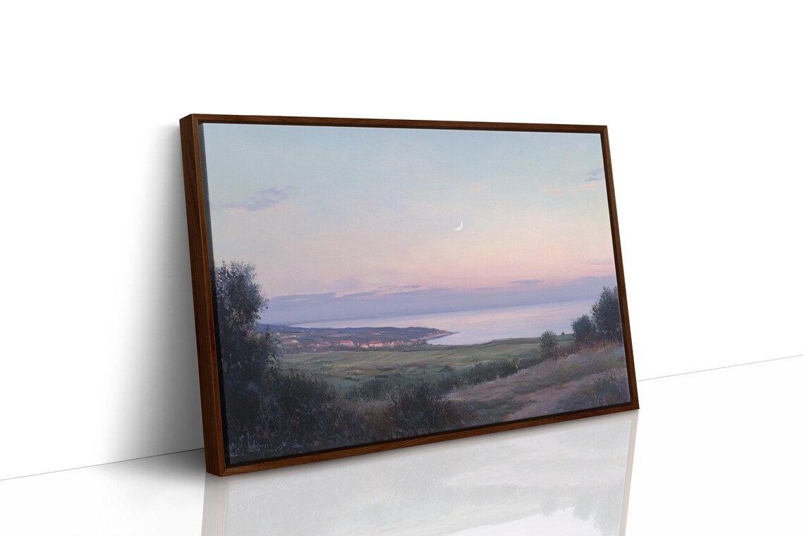 Moonlit Coastal Landscape, Tranquil Evening Sky Art Print - Image 3