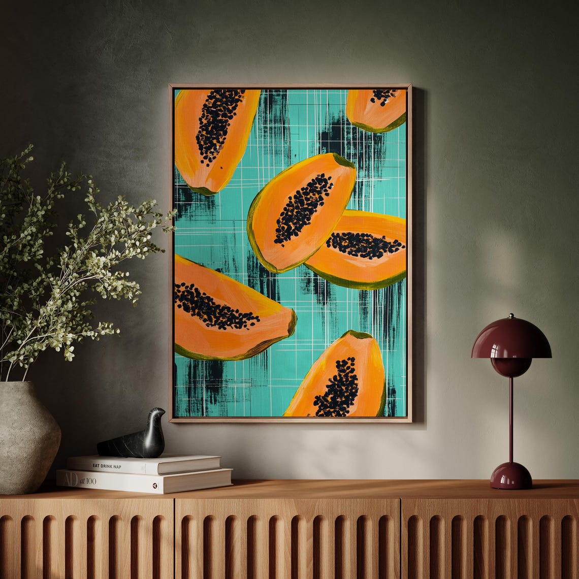 Tropical Papaya Delight, Hand Painted Abstract Art Print - Image 2