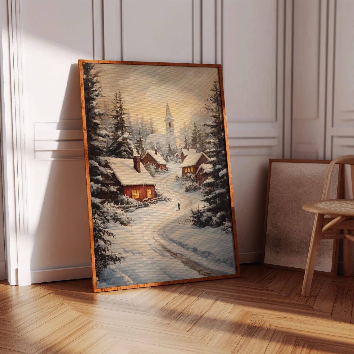 Peaceful Winter Village Scene, Rustic Holiday Decor - Image 3