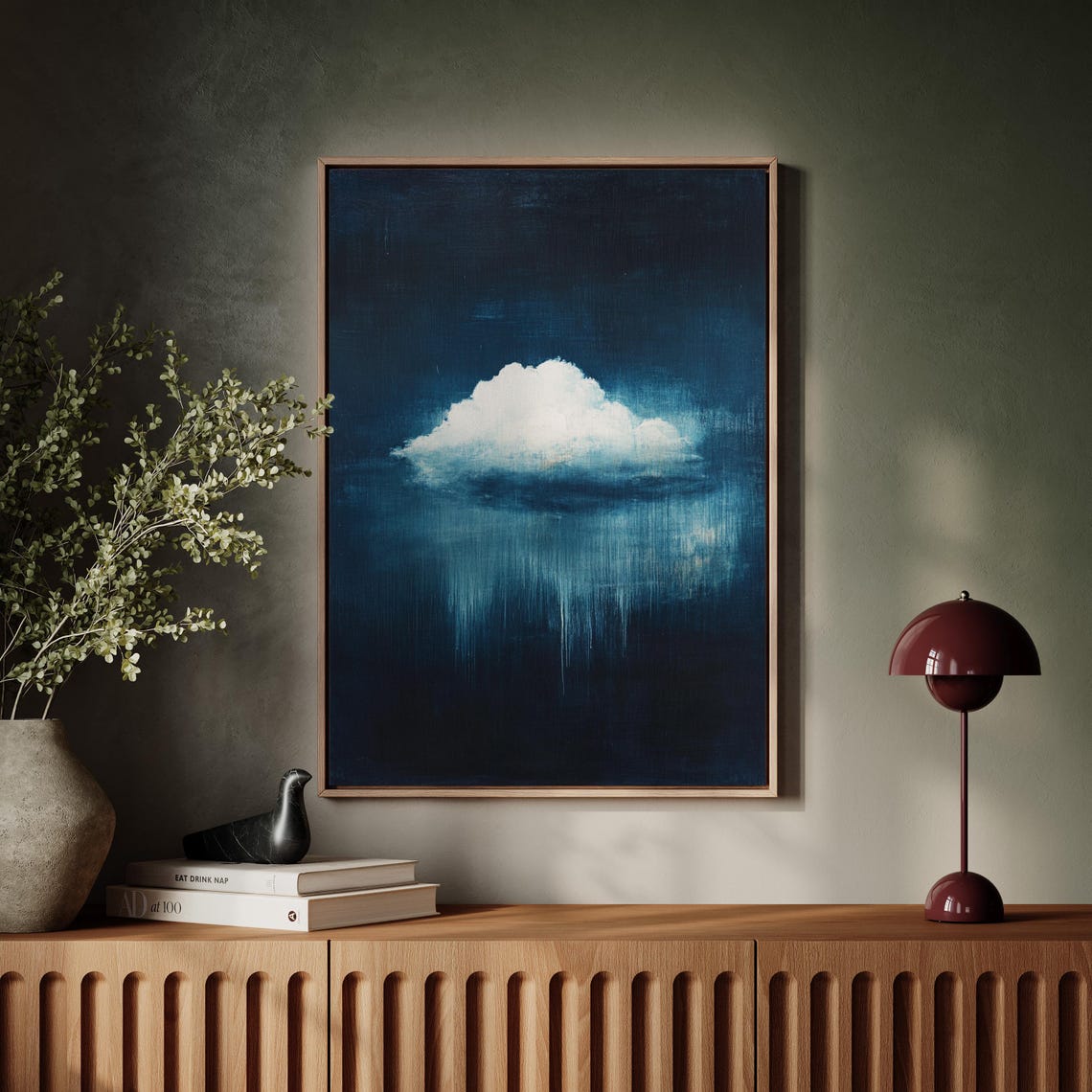Abstract Rain Cloud Painting Minimalist Moody Sky Art Dark Blue Atmospheric Print Surreal Cloudscape Wall Decor - Image 5