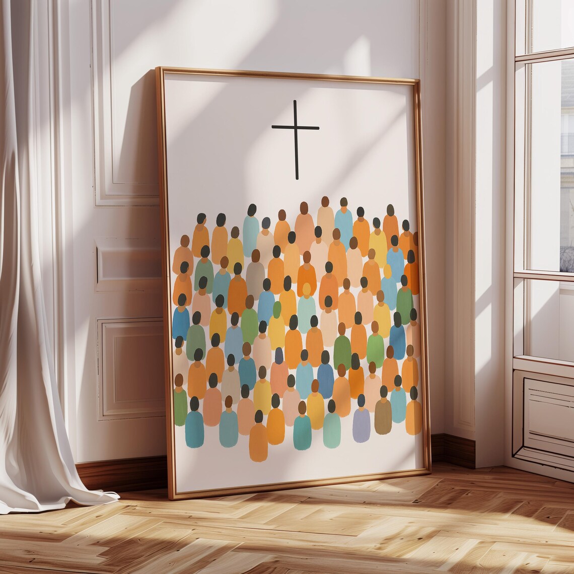 Modern Christian Cross Crowd, Minimalist Worship Art - Image 5