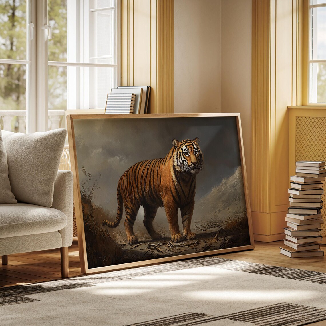 Regal Tiger In The Mountains, Rustic Nature Art Print - Image 2