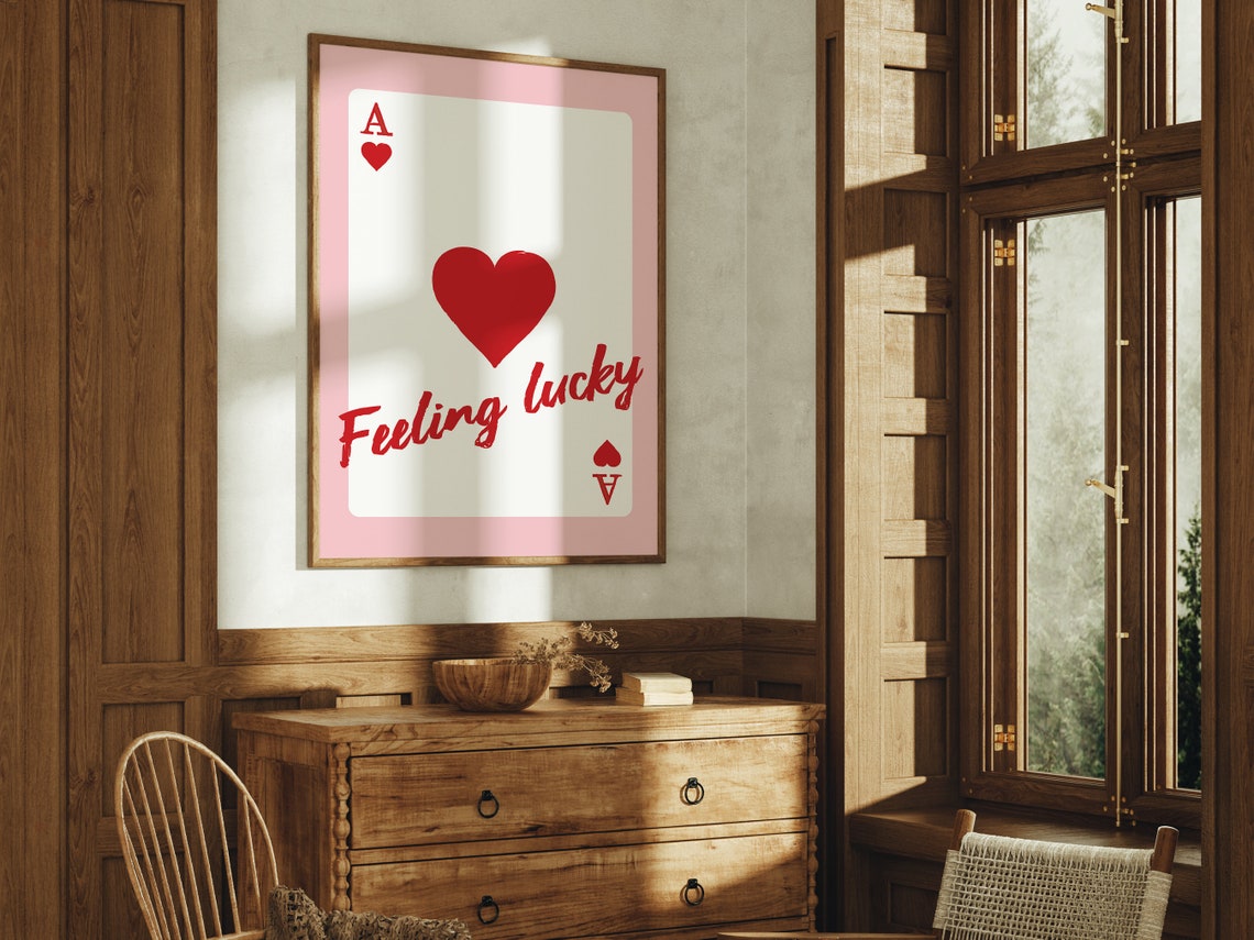 Pink Retro Ace Of Hearts Playing Card Feeling Lucky Wall Poster - Image 4