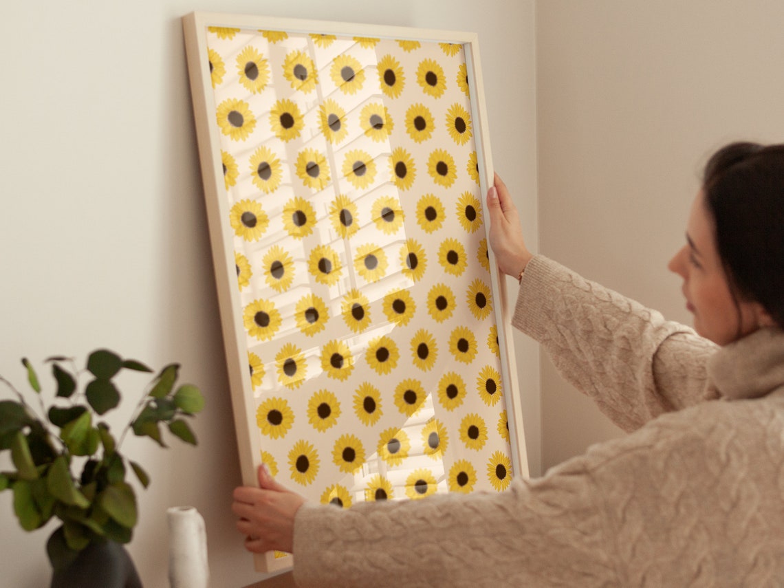 Sunflower Repeat Pattern Yellow Blooms Cream Botanical Wall Art - Image 4