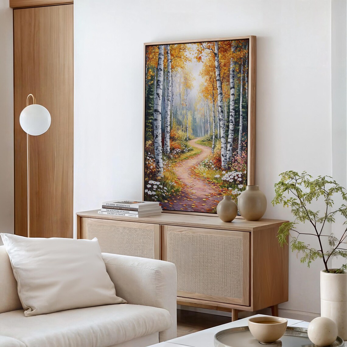 Autumn Forest Pathway With Birch Trees, Fall Landscape Art - Image 2