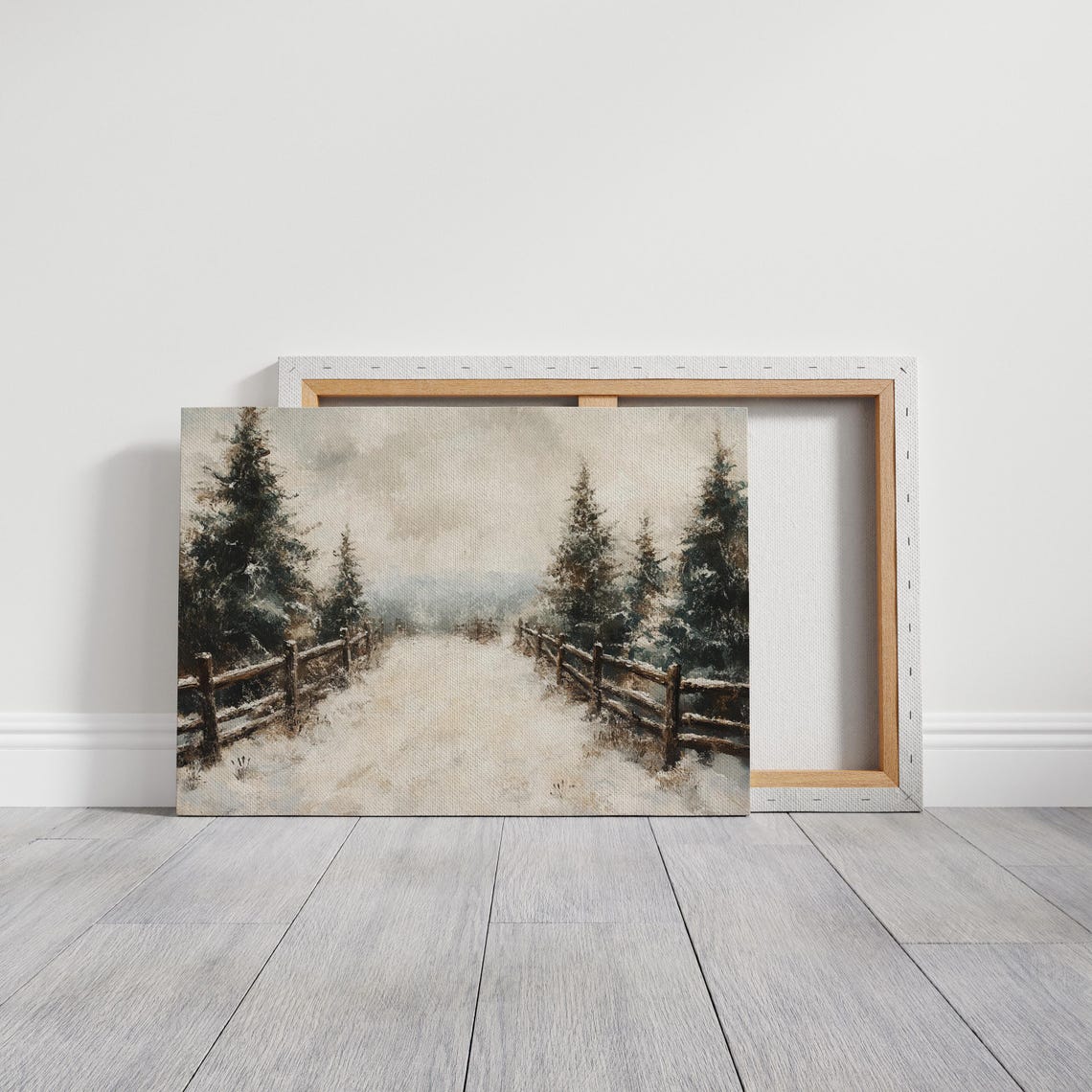 Winter Pathway Through Snowy Pines Rustic Landscape Wall Art Print For Cozy Seasonal Home Decor - Image 3