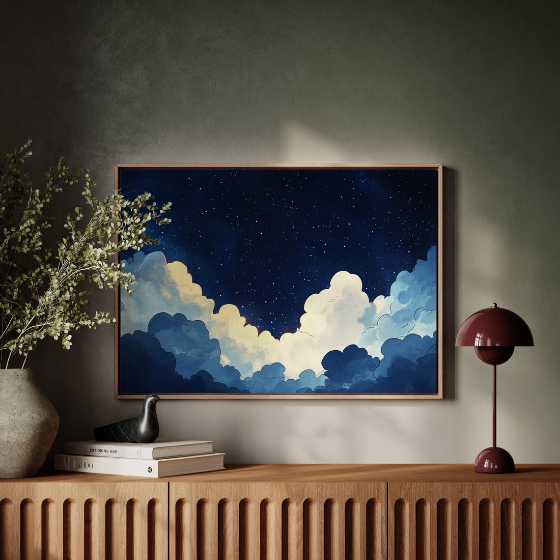 Dreamy Night Sky Print Celestial Cloudscape Art Starry Night Wall Decor Atmospheric Midnight Illustration - Image 5
